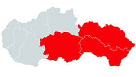 Mapa Slovenska s vyznačenými krajmi: Prešovský, Košický. Vytvorené pomocou mapchart.net